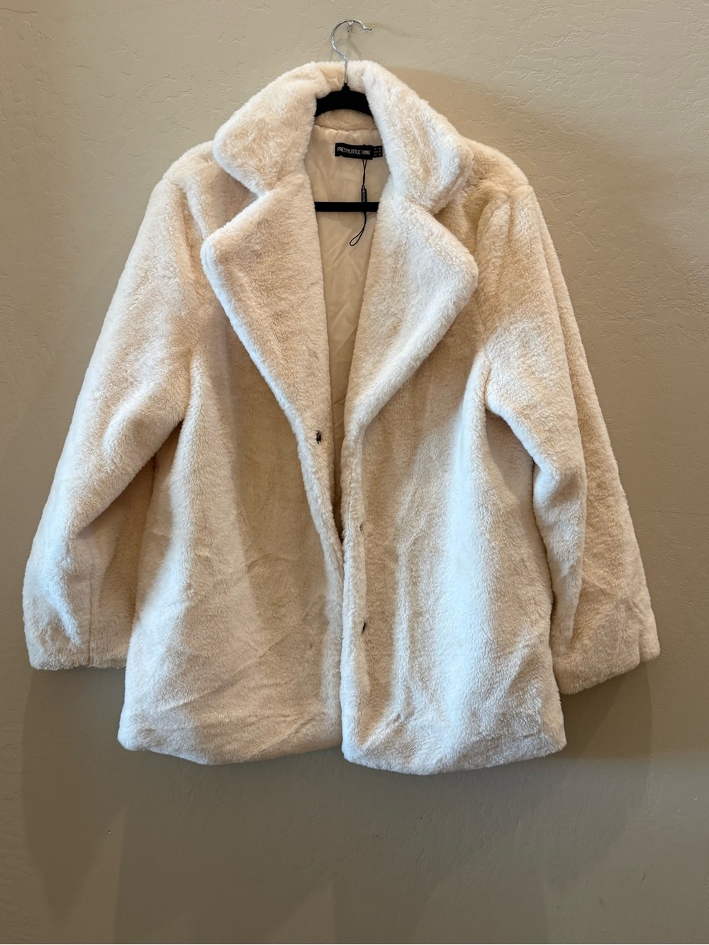 PrettyLittleThing Cream Teddy Faux Fur Coat